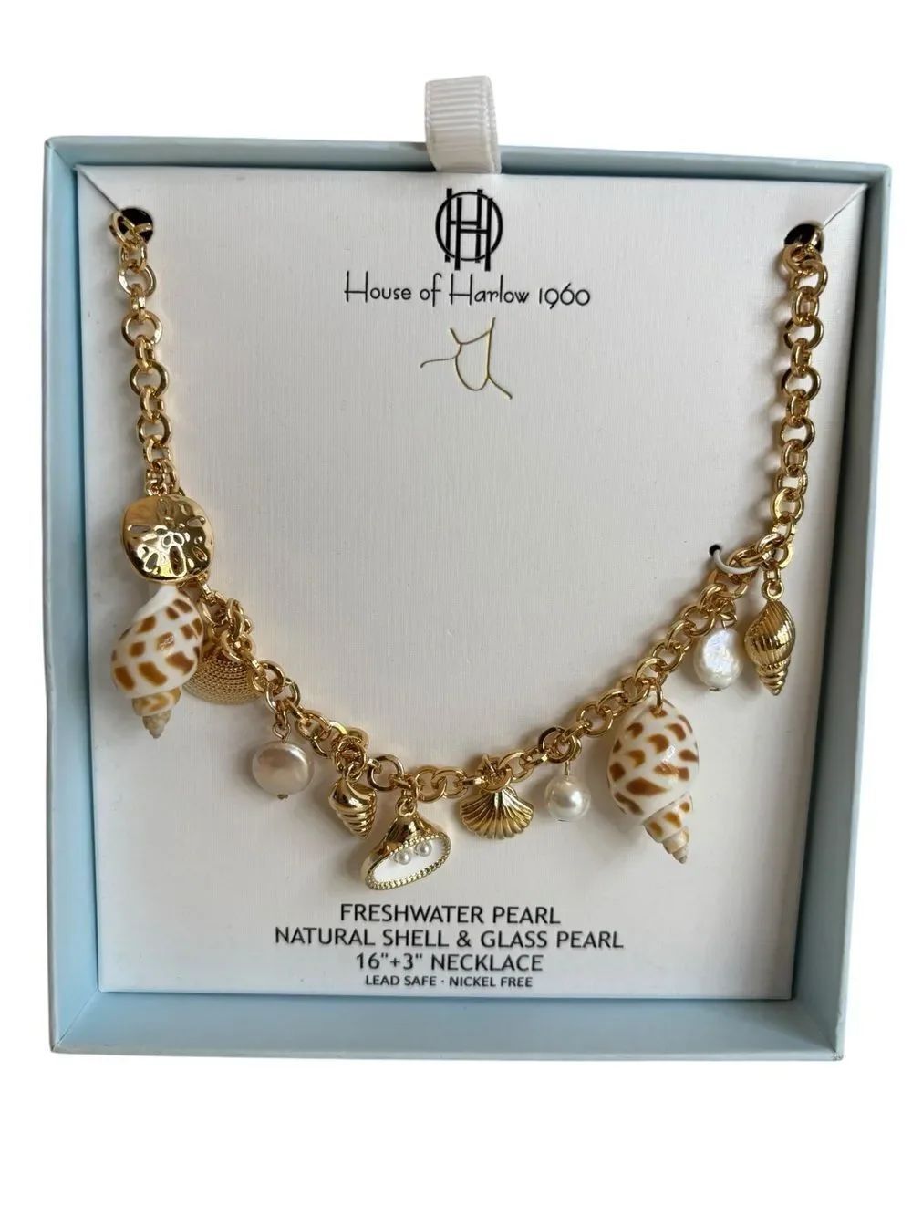 House ofโHarlow Coastal Charm Necklace w/ Natural Shells & Fresh Water Pearls.